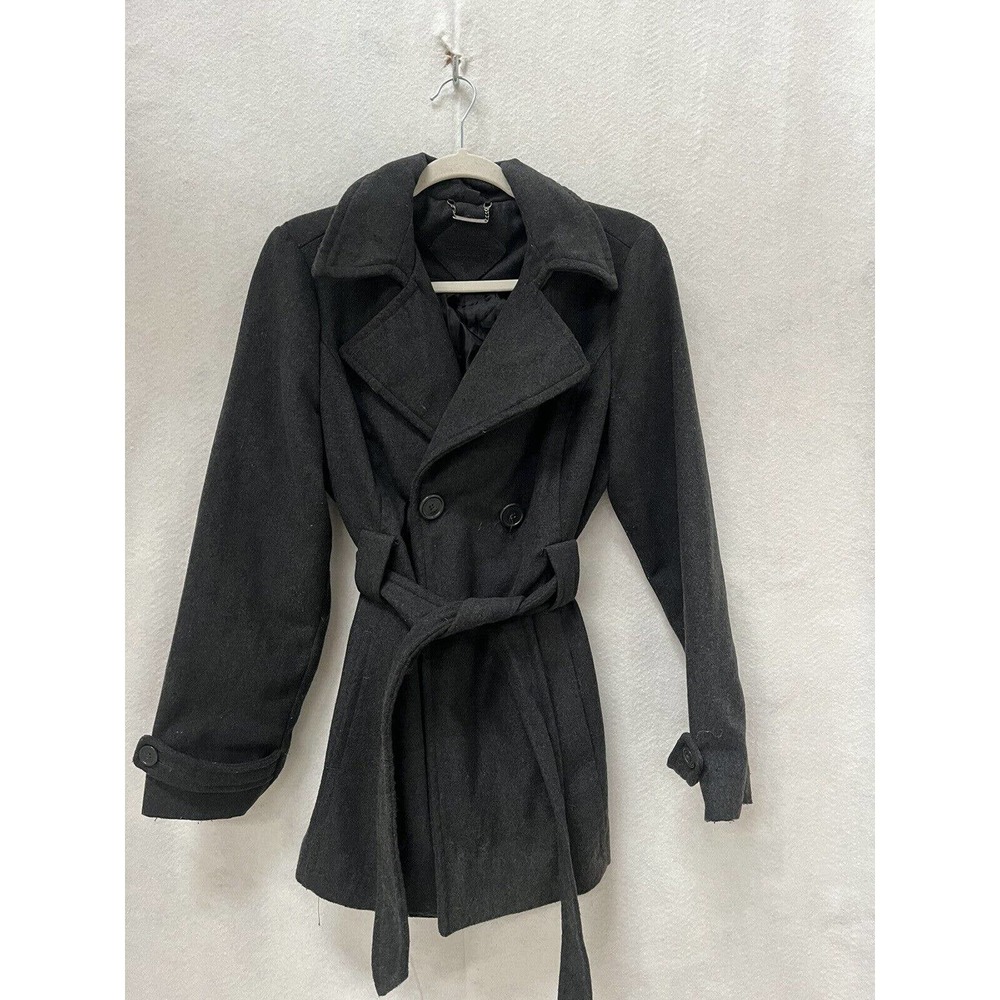 J2 by Jou Jou Jacket Coat Womens Large Belt Button Up Black belt pea coat